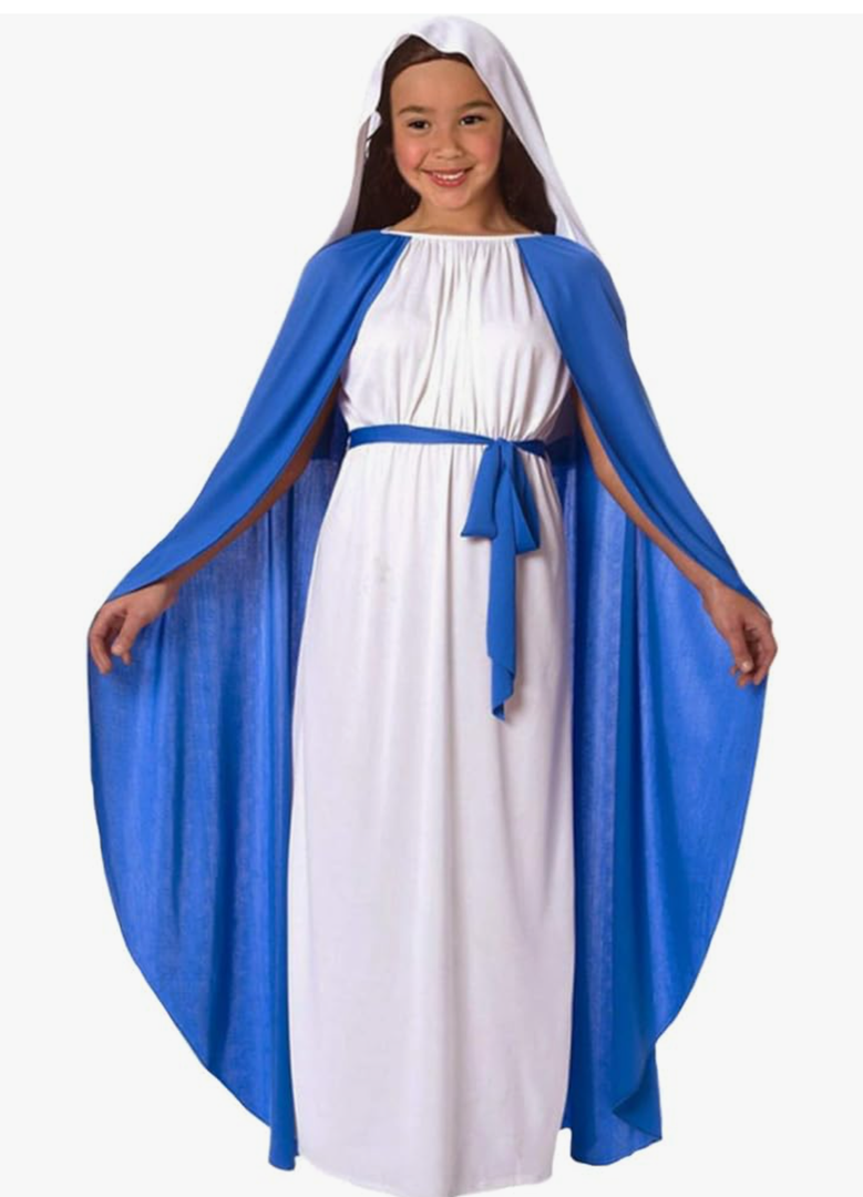 Morph Virgin Mary Costume For Kids, Virgin Mary Costume For Girls, Nativity Outfits For Children, Religious Dress Up Size L