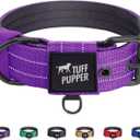 Tuff Pupper Heavy Duty Tactical Dog Collar | 1.5" Wide Ballistic Nylon | Reflective Stitching | Integrated ID Tag Holder | Stainless Steel Buckle | Padded Lining | Medium & Large Dogs (Purple, Medium)