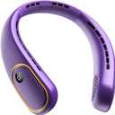 SHEWIND Portable Neck Fan - 5000mAh Rechargeable Hands-Free Wearable Fan | 4 Speeds, Bladeless & LED Display | Personal Cooling Fan for Travel, Outdoors, Camping - Purple