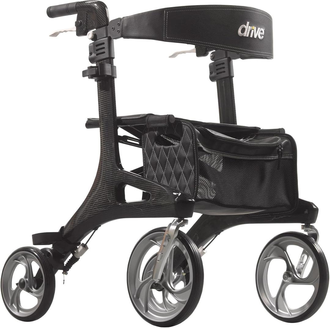 Drive Medical RTL10266CF Nitro Elite CF Foldable Rollator Walker with Seat, Black (Standard)