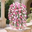 8PCS Artificial Morning Glory Vine - Hanging UV Resistant Plastic Flowers for Home Decor, Planters, Balconies, Fences, Birthdays & Valentine's Day (Pink White + Gradient Pink)
