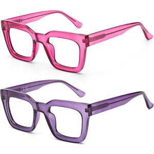 AQWANO Stylish Oversized Reading Glasses for Women Fashion Designer Readers Blue Light Square Computer Glasses 2p (c1c4)