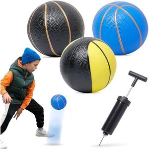 Pack of 2, Botabee Mini Basketball - Set of 3 - Toy Basketballs with Manual Pump - Plastic Balls for Toddlers & Kids - Blue with Gold Lines, Black with Gold Lines and Black/Yellow Pattern for Indoor/Outdoor Play