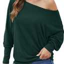 Aifer Women's Off The Shoulder Tops Sexy Long Sleeve Shirts Oversized Fashion Casual Batwing Sweaters Pullover Tunic Tops (XX-Large, Dark Green)