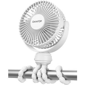 Gaiatop Mini Portable Stroller Fan, Battery Operated Small Clip on, Detachable 3 Speed Rechargeable, 360 Rotate Flexible Tripod Better Cooling for Car Seat Crib Treadmill Travel White