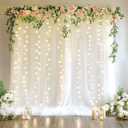 Fomcet Tulle Backdrop Curtains with Lights String White 10FT X 8FT Sheer Curtain with Lights Tulle Curtains Backdrop for Wedding Birthday Party Baby Shower Photo Shoot (2 Panels 5x8FT)