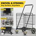 5.0 Cu Ft Folding Shopping Cart - 480 LB Capacity Grocery Cart with 360 Braked Swivel Wheels - Heavy Duty Utility Cart with Double Basket & Removable Waterproof Liner with Lid for Laundry