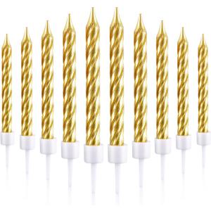 Blulu 50 Pieces Spiral Birthday Candles Metallic Cake Cupcake Candles for Birthday Wedding Party Decorations(Gold)
