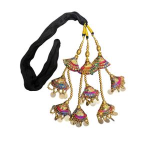 Traditional Punjabi Paranda for Hair Handmade Black Thread Choti with Golden Beads, Colorful Embroidery & Sequin Tassels Ethnic Bridal & Festive Hair Accessory (33" Length)