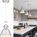 Pendant Lights Kitchen Island, 8" Farmhouse Hanging Lights Fixtures with Metal Shade, Rustic Kitchen Pendant Lighting Over Island for Dining Room, Brushed Nickel, AD-2151-1PM-SN
