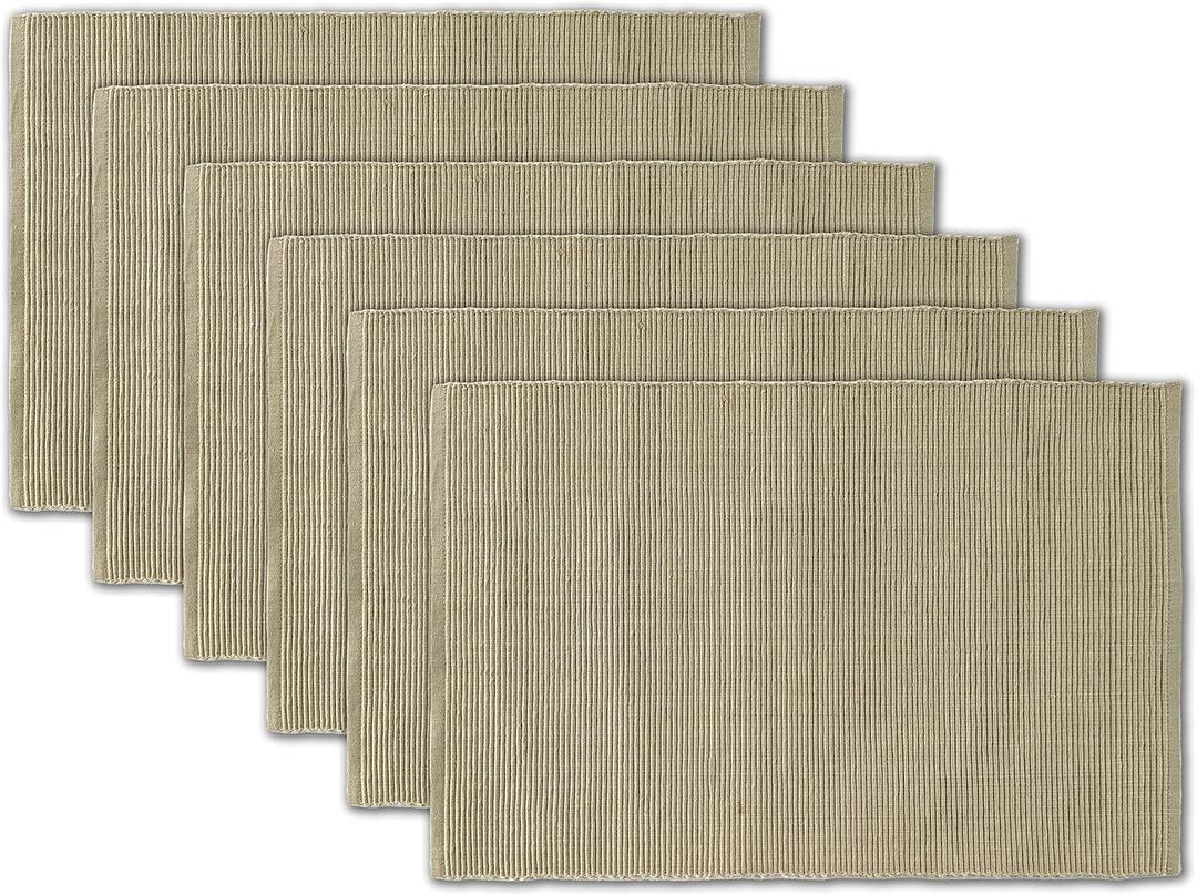AVKA Studio 100% Cotton Ribbed Placemats - Set of 6-13 x 19 Inches - Beige - Everyday Cloth Table Mats - Thick Construction, Washable & Reusable Cloth Place Mats