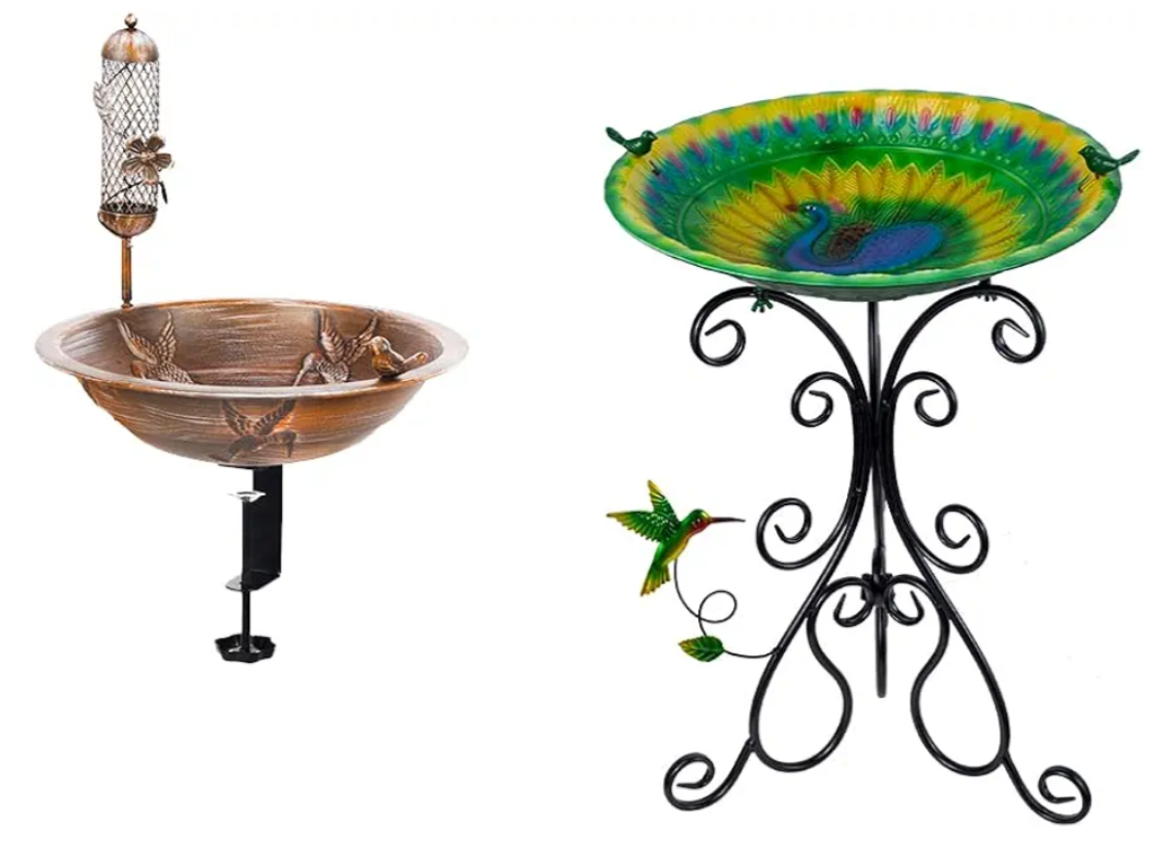 DREAMSOUL Deck Bird Bath + 20" Peacock Large Bird Bath Stand