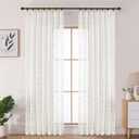 Lecloud Ivory Pinch Pleated Sheer Curtains 84 Inches Long 2 Panels for Bedroom Living Room, Jacquard Textured Farmhouse Window Treatments, Semi Sheer Voile Drapes Hooks Rings Back Tab, 42" W x 84" L