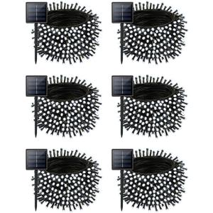 6 Pack Christmas Solar String Lights Outdoor Waterproof, 198FT 600 LED Green Wire Solar Fairy Lights with 8 Modes, Solar Twinkle Lights for Garden Tree Patio Fence Christmas Decorations (Cool White)