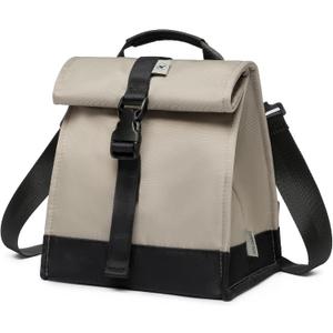 SUNNY BIRD Insulated Lunch Bag Rolltop Lunch Box Tote Bag for Women, Men, Adults and Teens (Grey and black)