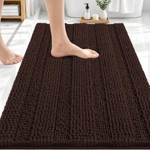 OLANLY Thick Bathroom Rugs 30x20, Extra Soft Absorbent Chenille Striped Bath Rugs, Rubber Backing, Machine Wash Dry, Bath Mats for Bathroom Floor, Tub and Shower, Home Decor Accessories, Brown