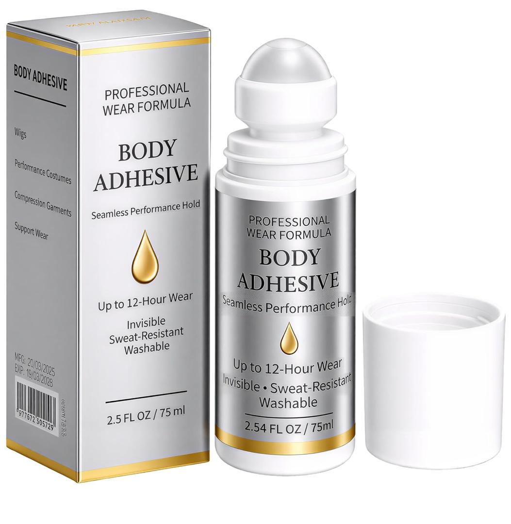 Roll-On Body Adhesive for Clothes & Skin - Professional Sweat-Resistant Fashion Glue, Fast Drying & Washable, Seamless Performance Hold for Dancers, Costumes, Socks, Leotards & Bras
