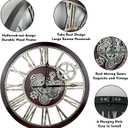 The B-Style Large Real Moving Gears Wall Clock 30 inch Rustic Retro Industrial Farmhouse Wood Clock Oversized Decorative Vintage Wall Clocks for Living Room (Cherry red and Bronze