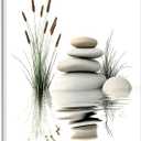 EOBTAIN Zen Wall Art for Bathroom Zen Stone with Green Wild Grass in Water Nature Canvas Wall Art for Bedroom Living Room Spiritual Relaxing Canvas Paintings Spa Yoga Office Wall Decor,16x20 Inch