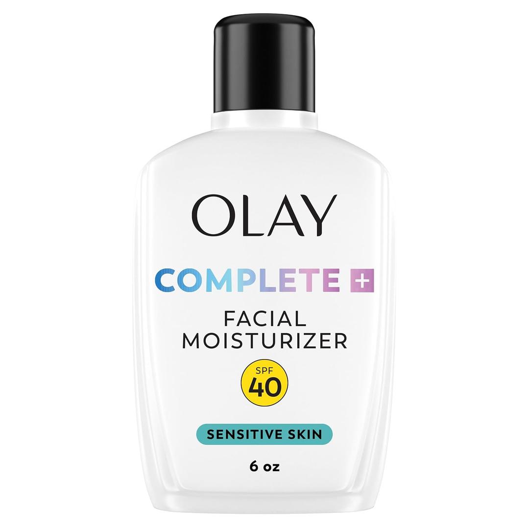 Olay Complete+ Face Moisturizer with Sunscreen SPF 40, For Sensitive Skin, Broad Spectrum Sun Protection, Fragrance-Free - No White Cast on All Tones, Nourishes Moisture Barrier - Ceramides, 6 Oz (6 Fl Oz (Pack of 1))