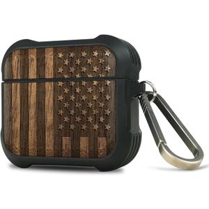 Carveit Wooden Case for AirPods 4 Case (2024) (USB-C) 4th Generation, Wood Artisan Engraved & TPU Shockproof Cover, Titanium Quick Released Clasp (American Flag) Walnut