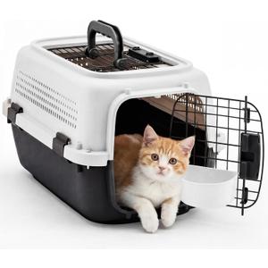 DUMOS 23" Hard-Sided Pet Carrier for Small Pets, 2 Door Cat Carrier, Black