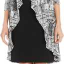 R&M Richards 2PC Pleated Printed Flyaway Jacket W/Solid Tank Dress (8, Black/White)