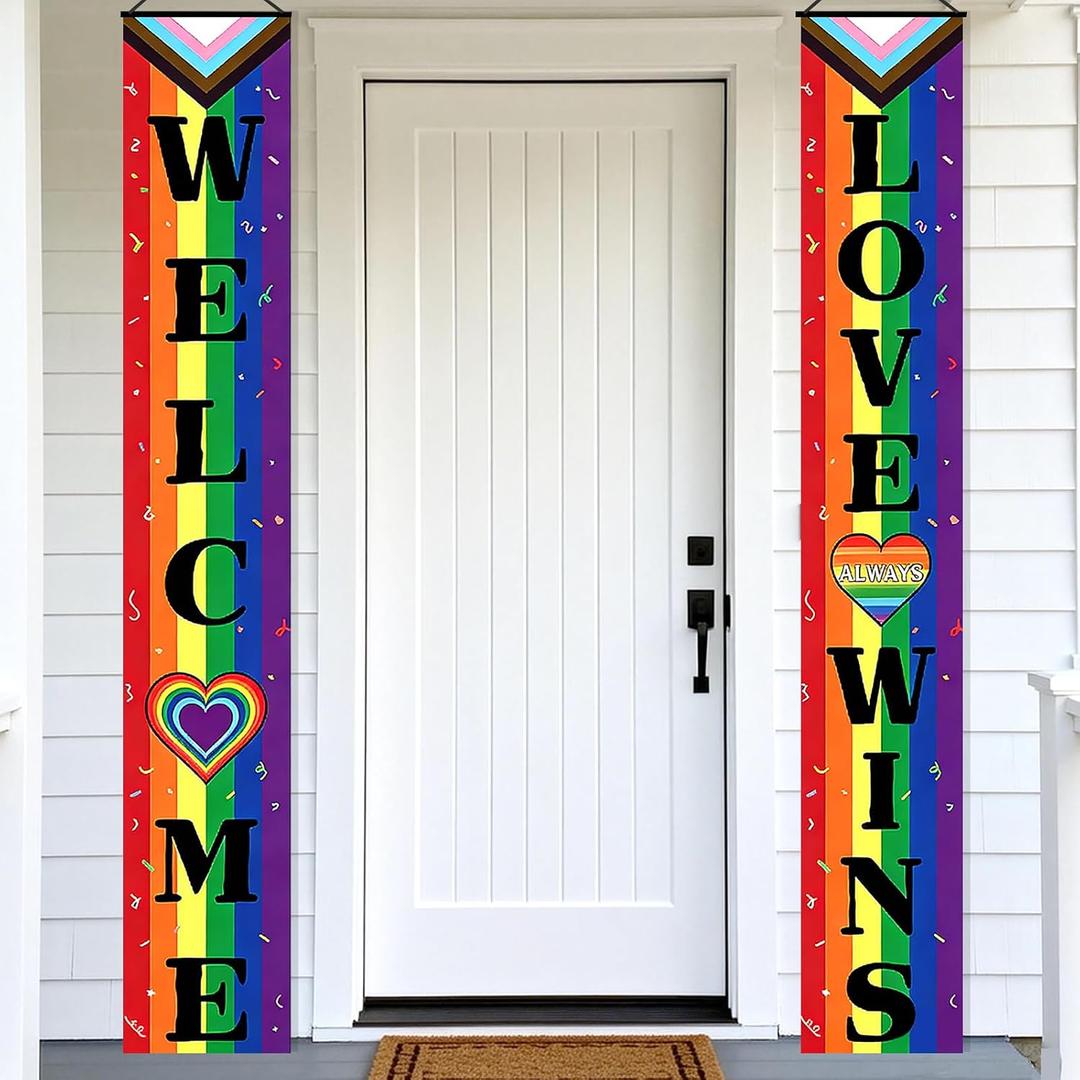 Party Inspo Pride Porch Banner, Pride Month Decorations, LGBTQ Party Welcome Love Always Wins Hanging Supplies for Front Door Outdoor Photo Booth