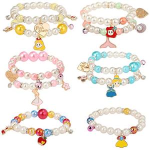 PinkSheep Bracelets for Kids Girls Pearl Bead Bracelets Teen Jewelry Set Party Favor Costume Princess Pretend Play,Beaded Stretch Charm Bracelet Set Bracelets Bulk (Princess)