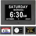 Dementia Clock for Seniors Digital Clock Large Display with Day & Date-12Alarms 3 Colors Display for Elderly with Memory Loss, Alzheimer's, Vision Impaired (7'' Black)