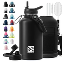 Insulated Water Bottle | Thickened Stainless Steel Vacuum Metal | Portable Sports Half Gallon Large Water Jug for Gym and Hiking with Straw, Carrier Bag, Handle Strap | BPA-Free 64 oz