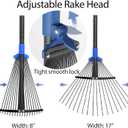 Adjustable Metal Leaf Rake Long Handle, Garden Rakes for Lawns Heavy Duty Leaves with Expandable Head 8-17", Yard Women Kids Rake for Gardening RV Camping