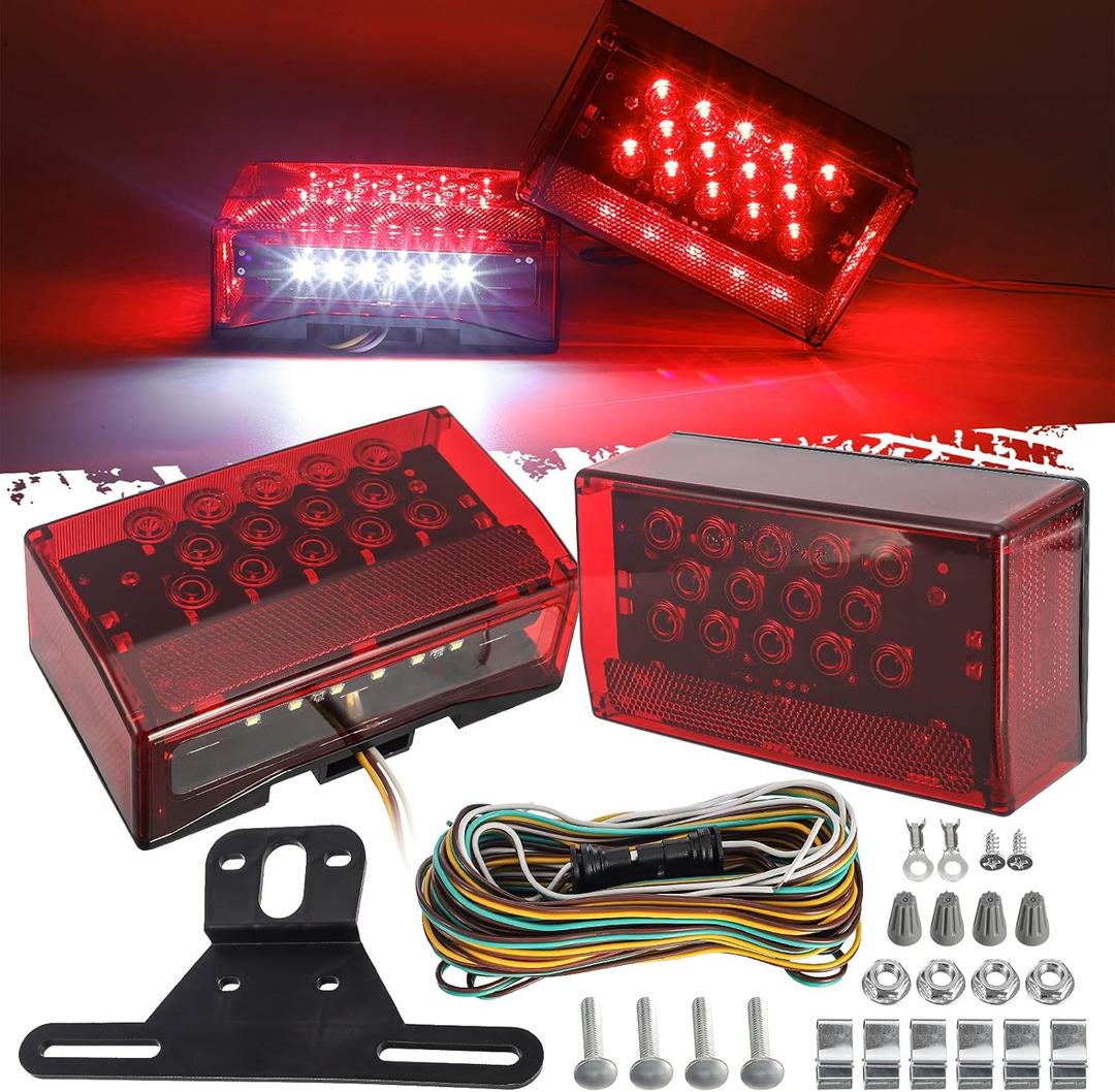 Partsam 6" Rectangular LED Combination Tail Lights Kit Red, 12V LED Submersible Sealed Rectangular Boat Trailer Stop Turn Tail License Plate Brake Running Light Kit w/25ft Wiring Harness 4Pin+Bracket