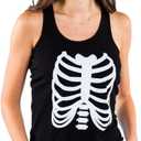 Tipsy Elves Halloween Womens Skeleton Costume Shirt - Cute and Spooky Adult Womens Skeleton Tops - Front Printed Ribcage (Small, Black)
