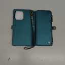 Defencase for iPhone 14 Pro Max Magnetic Wallet Case Compatible with Magsafe with RFID Blocking Zipper Strap Card Holder for Women, PU Leather Detachable Case for iPhone 14 Pro Max (6.7"), Blue Green