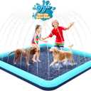 97'' Splash Pad for Dogs, Non-Slip Sprinkler for Kids, Square Splash Pad for Kids Ages 4-8, Splash Pads for Toddlers 1-3, Dog Sprinkler Shallow Pool, Outdoor Water Toys for Backyard, Teal, 97 inches diagonal