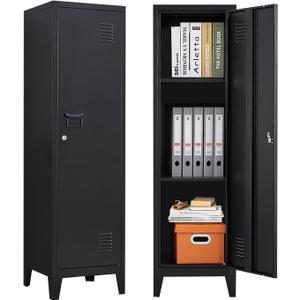 Metal Locker with Doors and Shelves, Locking Storage Cabinets for Small Spaces, Lockers for Employees, Lockable Storage Lockers for Office Garage School Gym, H47 inches * W 15 inches * D15.7 inches