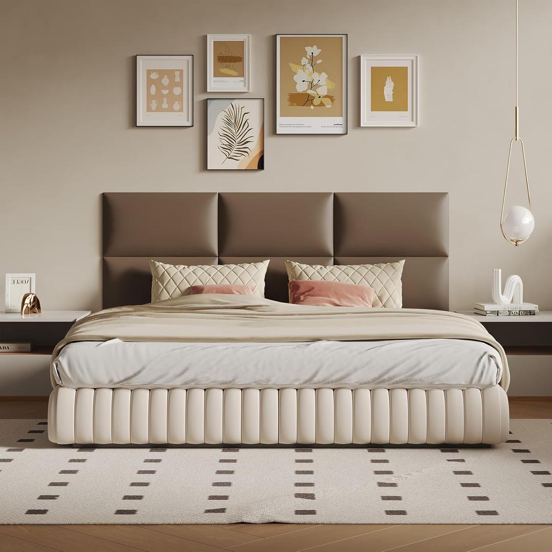 Brown Wall-Mounted Upholstered Headboard Panels, Faux Leather, 24x12 Inches, Pack of 12 DIY Soundproof Wall Padding for Full, Queen, or King Beds, Modern Wall Dcor, Easy to Clean