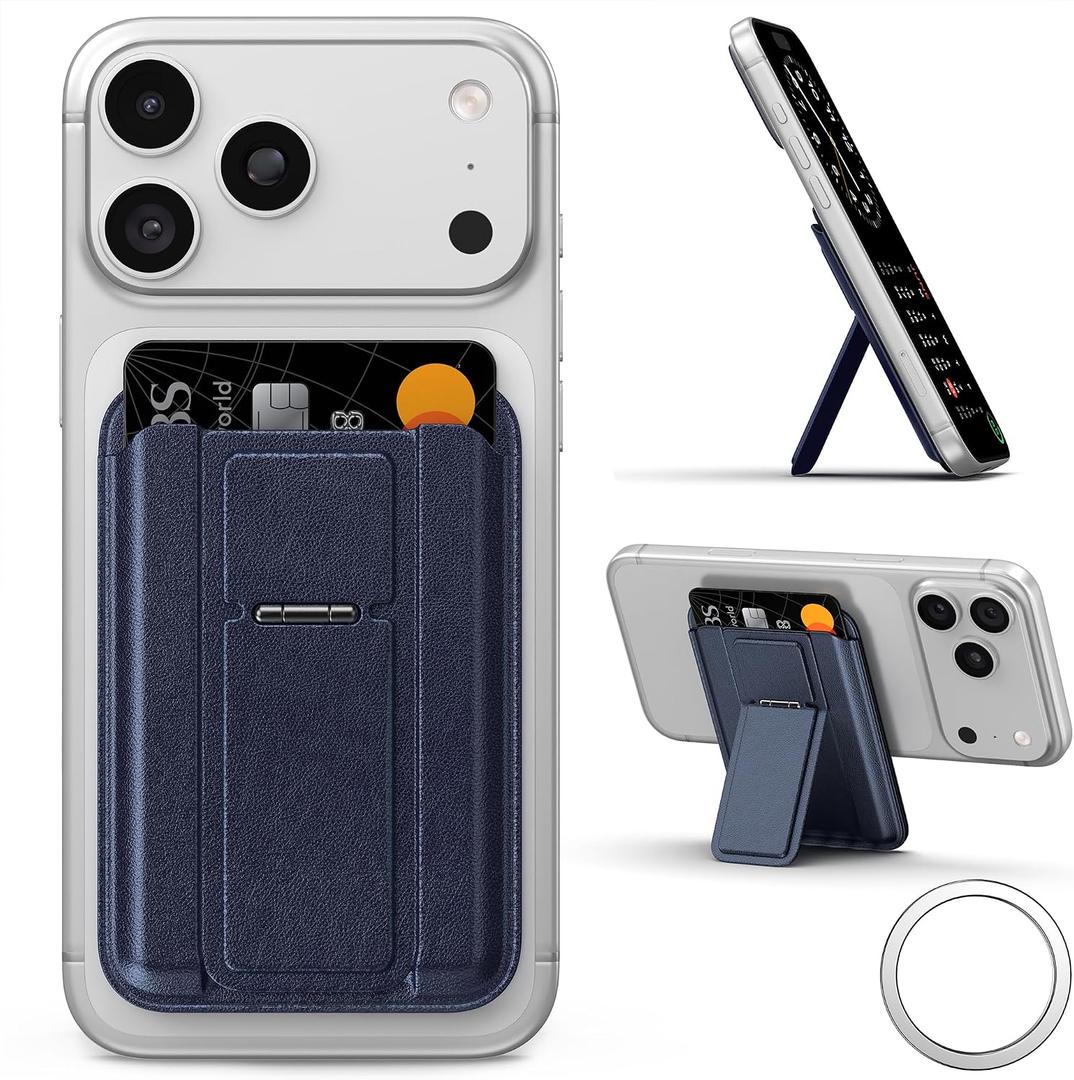 for Magsafe Wallet, 4 Card Holder with Stand, RFID Blocking with Magnetic Ring, Lightweight Slim Leather for Magsafe Walllet for iPhone 17/16/15/14/13/12, Not for iphone Mini Series, Blue