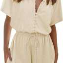 Fixmatti Short Sleeve Romper One Piece Button Up Jumpsuits for Women Summer Shorts Rompers (Small, Ivory)