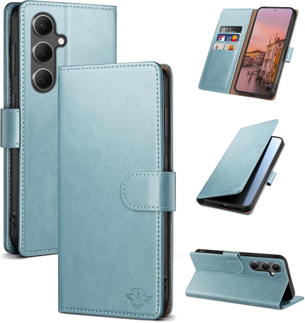 Wallet Case for Samsung Galaxy S24 Plus with RFID-Blocking Credit Card Holder, PU Leather Folio Flip Cover Women Men Protective Phone Case Compatible with Samsung S24 Plus, Sky Blue