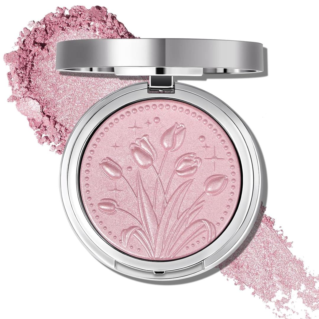 UCANBE Sparkle Bomb Baked Highlighter, Powder Highlighter Makeup, High Glossy Illuminator Palette for Face & Body, Weightless and Buildable (03 Rose Glow)