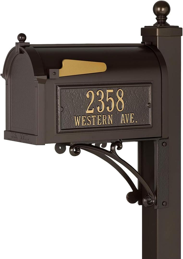 Whitehall Products Deluxe Mailbox Package, Aluminum, French Bronze - Includes Side plaques (Order Form Will be with delivery)