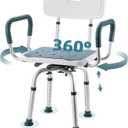 Swivel Shower Chair with Arms and Back, 400 lbs Heavy Duty Shower Stool for Inside Shower Stall and Bathtub, Height Adjustable Rotating Shower Chair Seat for Elderly, Adults, Handicap and Disabled