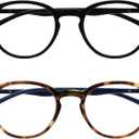 OPULIZE MET Blue Light Blocking Reading Glasses for Women Men, Slim Round Frame with Scratch Resistant and Spring Hinges, Computer Glasses with Anti-Reflective, Black,Brown +1 (Pack of 2)