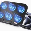 HAVIT Laptop Cooling Pad with 6 Quiet Fans and Adjustable Heights for 12-14.1 Inch Laptops, Dual USB Ports, Phone Holder, Efficient Cooling Stand for Heat Dissipation