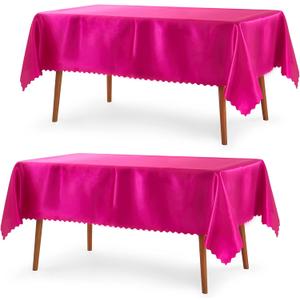P Pothuiny 2 Pack Hot Pink Satin Tablecloth 60 x 120 Inches Rectangle Table Cloth Overlay Satin Table Cover Bright Smooth Fabric Decoration for Wedding Banquet Party Dining