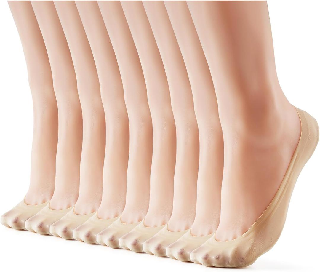 3-9 Pairs No Show Socks Women Nylon Ultra Low Cut Non-Slip Thin Liner Socks Invisible Hidden Socks for Flats