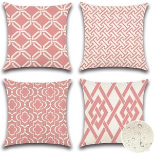 2 x OTOSTAR Set of 4 Waterproof Throw Pillow Covers 20x20 Inch Farmhouse Geometric Square Pillow Cases for Couch Patio Furniture Balcony Garden Outdoor DecorationGeometry40-Pink