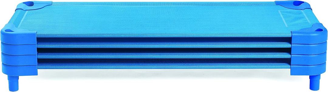 Angeles Stackable Daycare Cots, Value Line Toddler Cot 52" L x 22" W, Ready to Assemble Toddler Bed for Preschool Classroom, Standard Size, Pack of 4, Blue